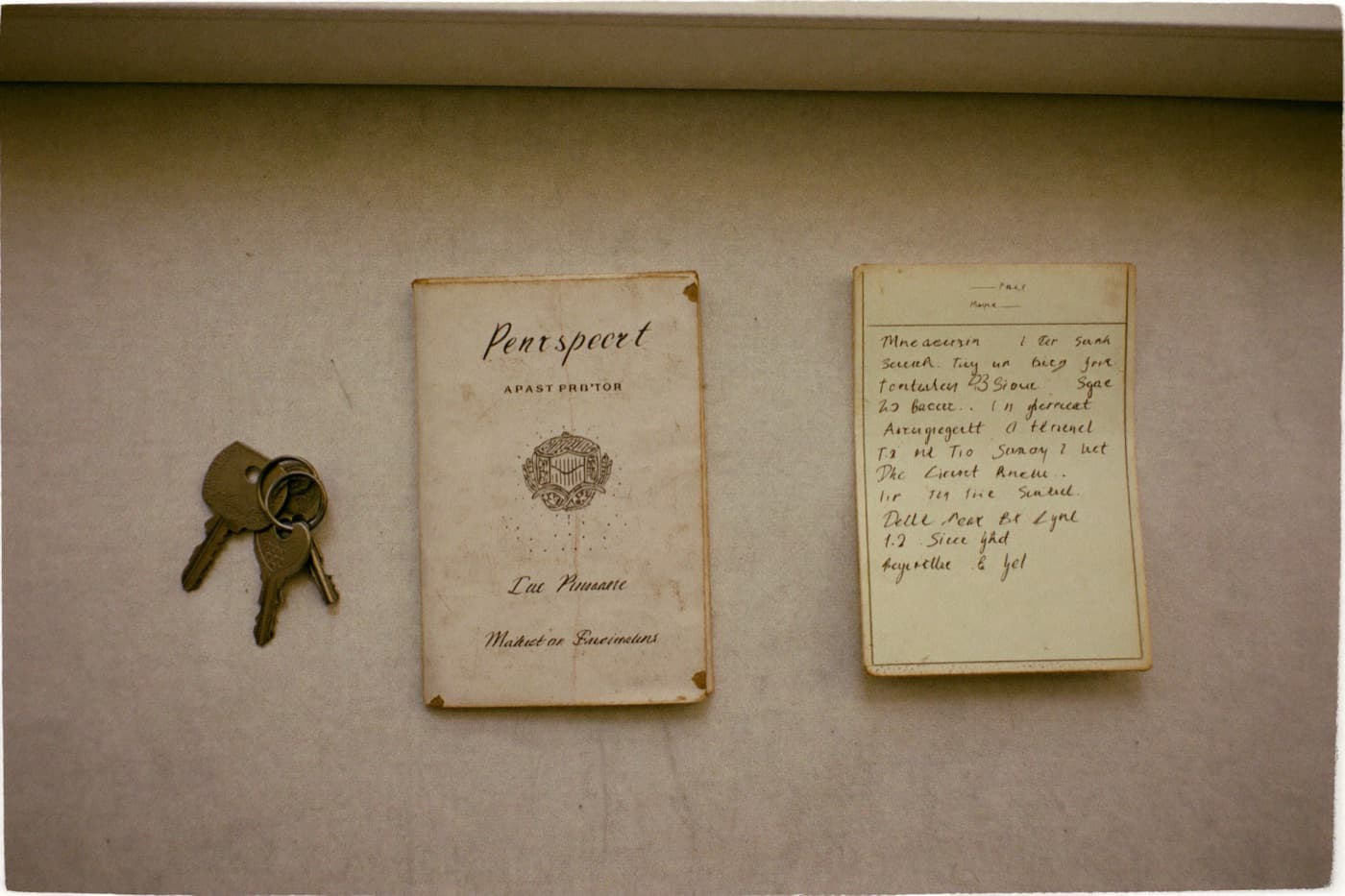 A passport, keys and a handwritten list